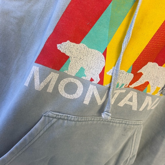 Unisex size medium Blue Graphic distressed  Hoodie Montana - Picture 7 of 8